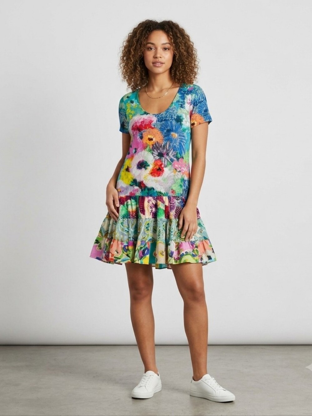 Jams World Hattie Mini Dress Lush Size XS Tropical Floral Beach Tiered Colorful